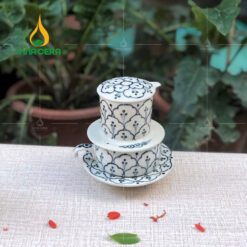 Bộ phin pha cà phê gốm Bát Tràng Hoa Văn