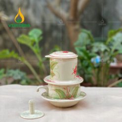 Bộ phin pha cà phê gốm Bát Tràng Hoa Văn