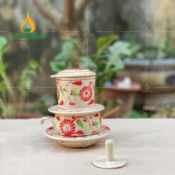 Bộ phin pha cà phê gốm Bát Tràng Hoa Văn