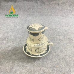 Bộ phin pha cà phê gốm Bát Tràng Hoa Văn