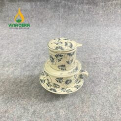 Bộ phin pha cà phê gốm Bát Tràng Hoa Văn
