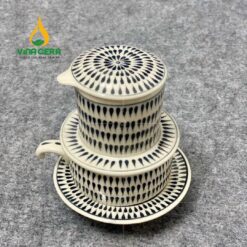 Bộ phin pha cà phê gốm Bát Tràng Hoa Văn
