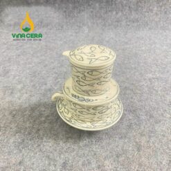 Bộ phin pha cà phê gốm Bát Tràng Hoa Văn