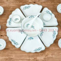 Bộ Bát Đĩa Hoa Trời Vẽ Sen Xanh BBA-0552224 Bộ Bát Đĩa Hoa Trời Vẽ Sen Xanh BBA-0552224