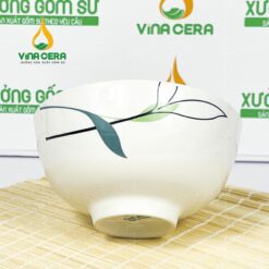 Chén Cơm Sứ Trắng Họa Tiết Lá Trúc - SVN BC 13052402 Chén cơm sứ trắng họa tiết lá trúc