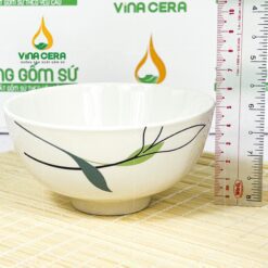 Chén Cơm Sứ Trắng Họa Tiết Lá Trúc - SVN BC 13052402 Chén cơm sứ trắng họa tiết lá trúc