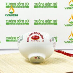 Chén cơm sứ trắng hoa xoắn ốc in logo