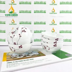 Chén Cơm Sứ Trắng Vẽ Hoa Đào - SVN BC 13052405 Chén cơm sứ trắng vẽ hoa đào