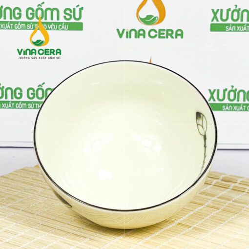 Chén cơm sứ men kem vẽ hoa sen đen