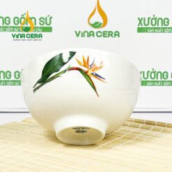 Chén Cơm Sứ Trắng Vẽ Hoa Thiên Điểu- SVN BC 14052407 Chén Cơm Sứ Trắng Vẽ Hoa Thiên Điểu
