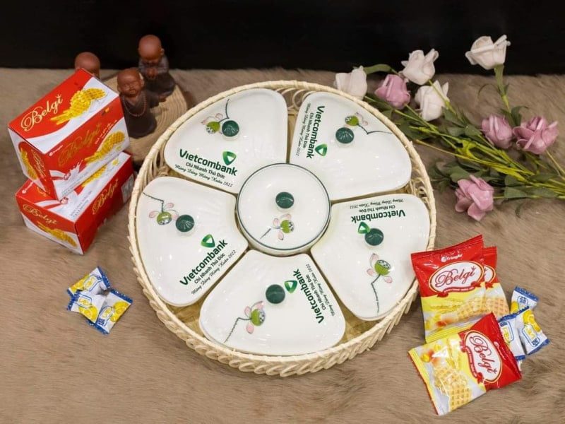 Xưởng Sản Xuất Khay Đựng Mứt Tết Gốm Sứ Cao Cấp khay mứt in logo