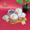 Khay Mứt Sứ 4 Hũ Trụ Tròn Họa Tiết Hoa Mai Vàng