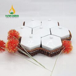 Khay Mứt Sứ Lục Giác Tổ Ong - KMS-2552424 Khay Mứt Sứ Lục Giác Tổ Ong