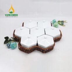Khay Mứt Sứ Lục Giác Tổ Ong - KMS-2552424 Khay Mứt Sứ Lục Giác Tổ Ong