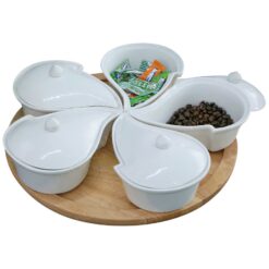 Khay Mứt Tết Sứ Trắng 5 Cánh Hoa - KMS-3952524 khay mứt sứ 5 ngăn