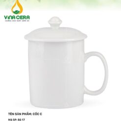 Ly Sứ Bát Tràng Trắng Dáng Cốc C Có Nắp - LS-0652324 Ly Sứ Bát Tràng Trắng Dáng Cốc C Có Nắp