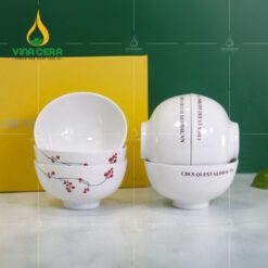 Chén Cơm Sứ Trắng Vẽ Hoa Đào - SVN BC 13052405 Bộ 6 Chén Cơm Hoa Đào - Công Ty QUEST GLOBAL VN (1)