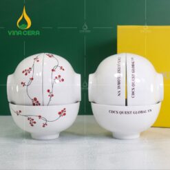 Chén Cơm Sứ Trắng Vẽ Hoa Đào - SVN BC 13052405 Bộ 6 Chén Cơm Hoa Đào - Công Ty QUEST GLOBAL VN (1)
