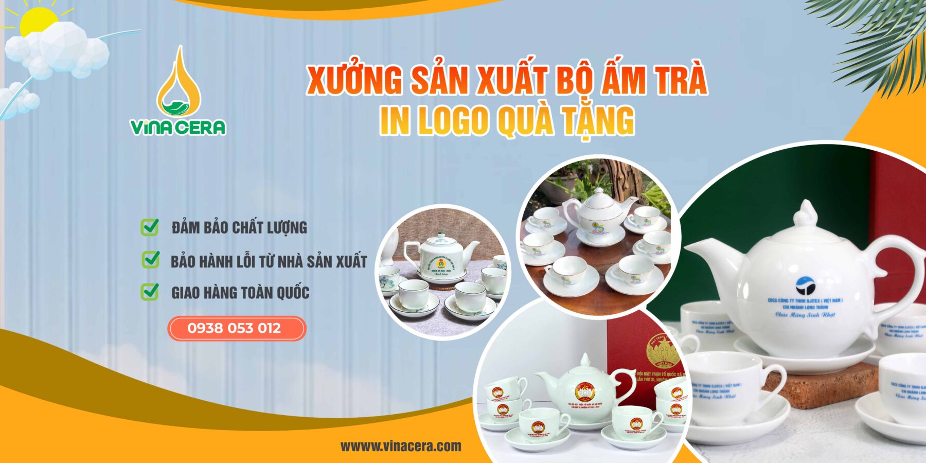 Xưởng sản xuất bộ ấm trà in logo quà tặng doanh nghiệp