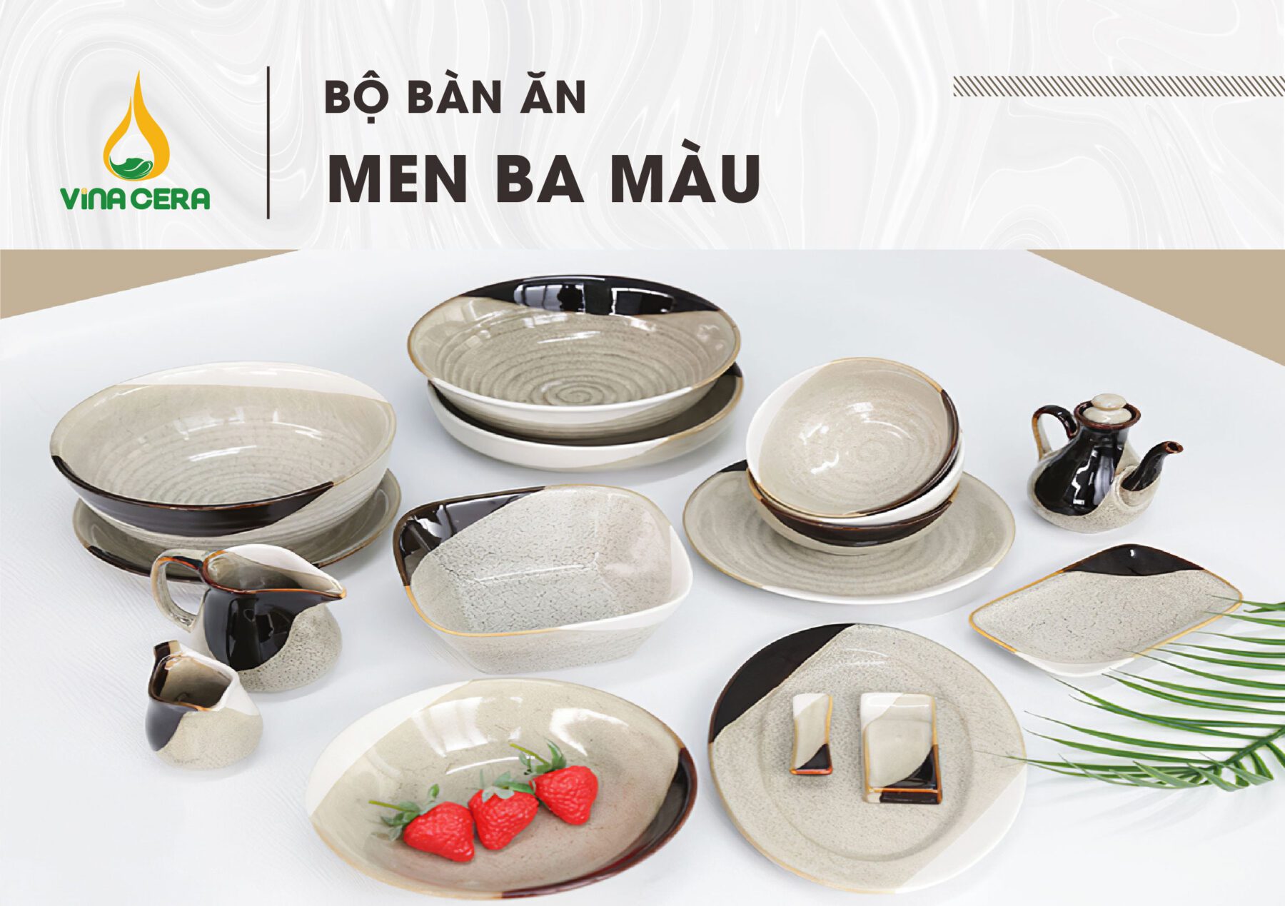 Bộ Bát Đĩa Bát Tràng men Ba Màu