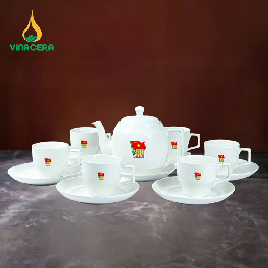 Bộ Ấm Chén Trà Bát Tràng Quà Tặng Kỷ Niệm Thành Lập Quân Đội