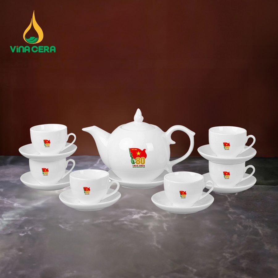 Bộ Ấm Chén Trà Bát Tràng Quà Tặng Kỷ Niệm Thành Lập Quân Đội