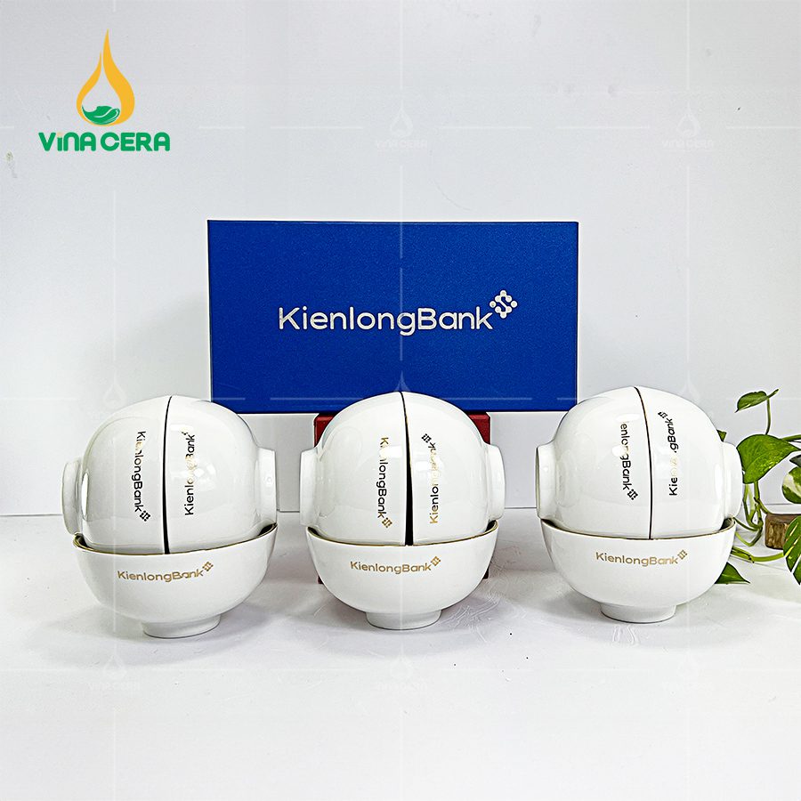 Bộ bàn ăn sứ trắng viền kim in logo