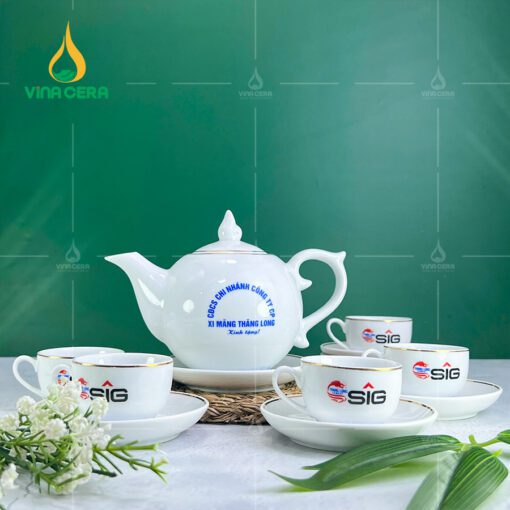 Ấm Chén Chỉ Vàng In logo AC-0431024