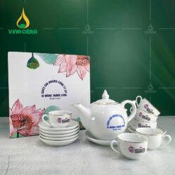 Ấm Chén Chỉ Vàng In logo AC-0431024 Ấm Chén Chỉ Vàng In logo AC-0431024