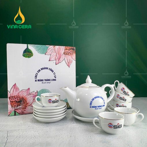 Ấm Chén Chỉ Vàng In logo AC-0431024