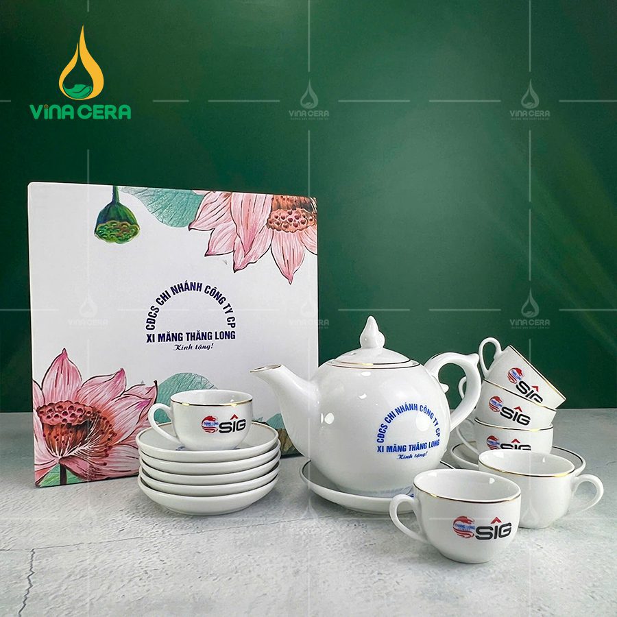 Ấm Chén Chỉ Vàng In logo AC-0431024 (2) Ấm Chén Chỉ Vàng In logo AC-0431024