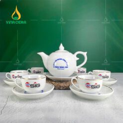 Ấm Chén Chỉ Vàng In logo AC-0431024 Ấm Chén Chỉ Vàng In logo AC-0431024