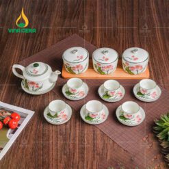 Bộ Ấm Trà - Kèm Bộ 3 Hủ Mứt Sứ BTKM010224 Bộ Ấm Trà - Kèm Bộ 3 Hủ Mứt Sứ BTKM010224