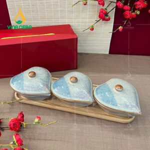 Xưởng Sản Xuất khay mứt 5 ngăn gốm sứ Bát Tràng Bộ Khay Mứt Sứ Hỏa Biến Men Phấn Gấm KMS0231024