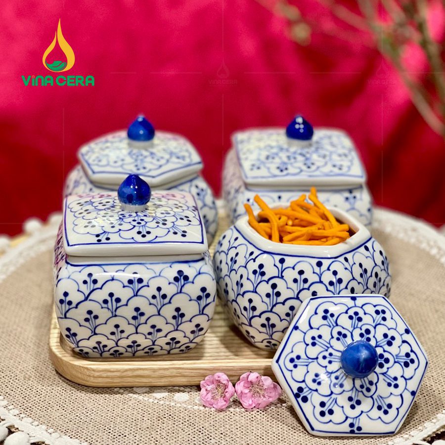 Khay đựng mứt tết bằng sứ mua ở đâu ? giá bán bao nhiêu tiền ? Bộ Khay Mứt Sứ Tết KMS-01102824