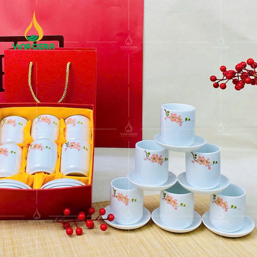 Cốc Sứ Bát Tràng Trắng vẽ Hoa Đào CSV-041011 Cốc Sứ Bát Tràng Trắng vẽ Hoa Đào CSV-041011