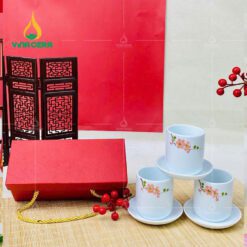 Cốc Sứ Bát Tràng Trắng vẽ Hoa Đào CSV-041011
