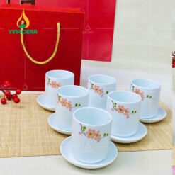 Cốc Sứ Bát Tràng Trắng vẽ Hoa Đào CSV-041011