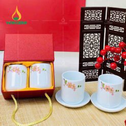 Cốc Sứ Bát Tràng Trắng vẽ Hoa Đào CSV-041011