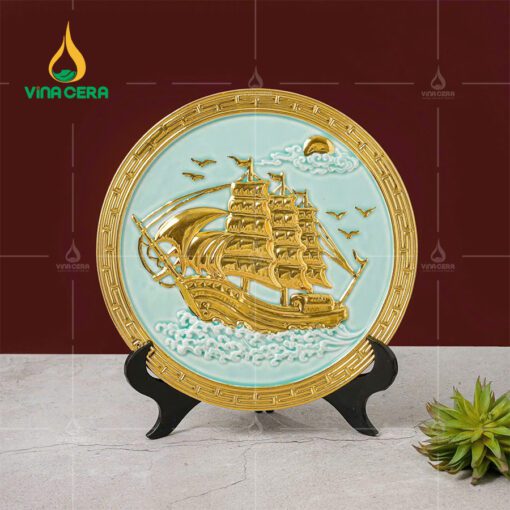 Đĩa Biểu Trưng Thuận Buồm Xuôi Gió Vẽ Vàng ĐBT-05101124