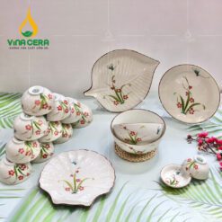 Bộ Bàn Ăn Bát Tràng Cao Cấp Vẽ Đào Chuồn - BBA 102406 Bộ bàn ăn Bát Tràng cao cấp vẽ đào chuồn