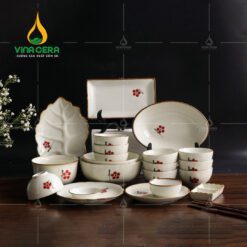 Bộ Bàn Ăn Bát Tràng Họa Tiết Hoa Đào Nhỏ - BBA 102411 Bộ bàn ăn Bát Tràng họa tiết hoa đào nhỏ