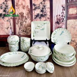 Bộ Bàn Ăn Bát Tràng Men Kem Vẽ Trúc Chuồn - BBA 102409 Bộ bàn ăn Bát Tràng men kem vẽ trúc chuồn