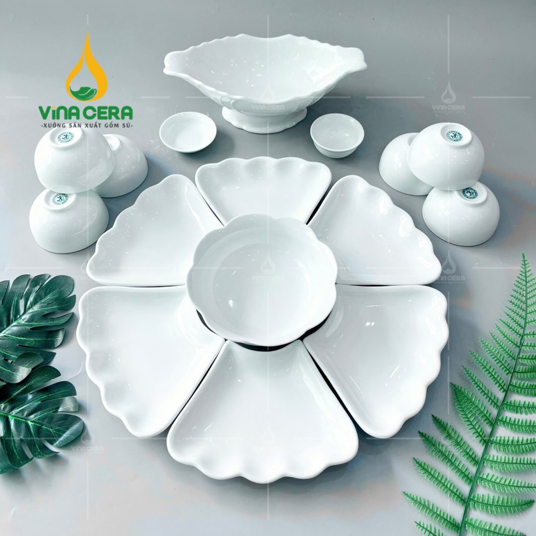 Bộ Bàn Ăn Hoa Mặt Trời Bát Tràng - BBA 102410 Bộ bàn ăn hoa mặt trời Bát Tràng