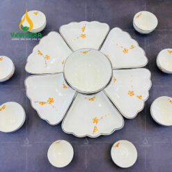 Bộ Bàn Ăn Hoa Mặt Trời Bát Tràng - BBA 102410 Bộ bàn ăn hoa mặt trời Bát Tràng