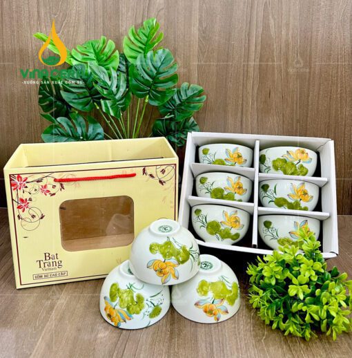 Set bộ 6 chén cơm Bát Tràng cao cấp in logo