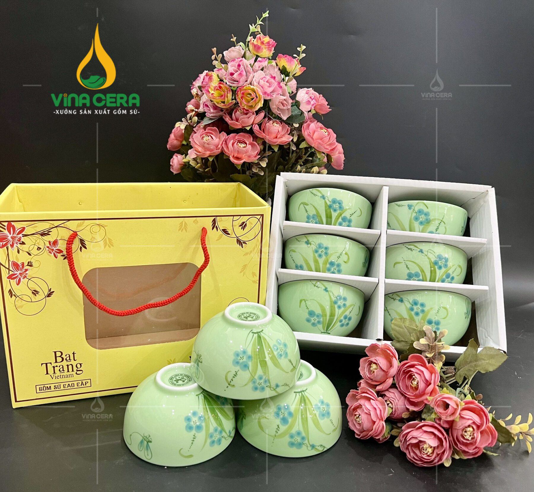 Set bộ 6 chén cơm Bát Tràng cao cấp in logo