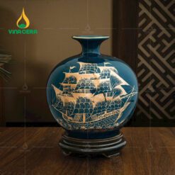 Bình Hút Lộc Vẽ Vàng Bát Tràng Màu Xanh Lục BHL-02110524 Bình Hút Lộc Vẽ Vàng Bát Tràng Màu Xanh Lục BHL-02110524