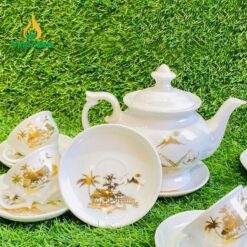 Bộ Ấm Trà Đài Cát Vàng Kim VN AC 38 Bộ Ấm Chén Đài Các Vẽ Làng Quê Vàng Kim