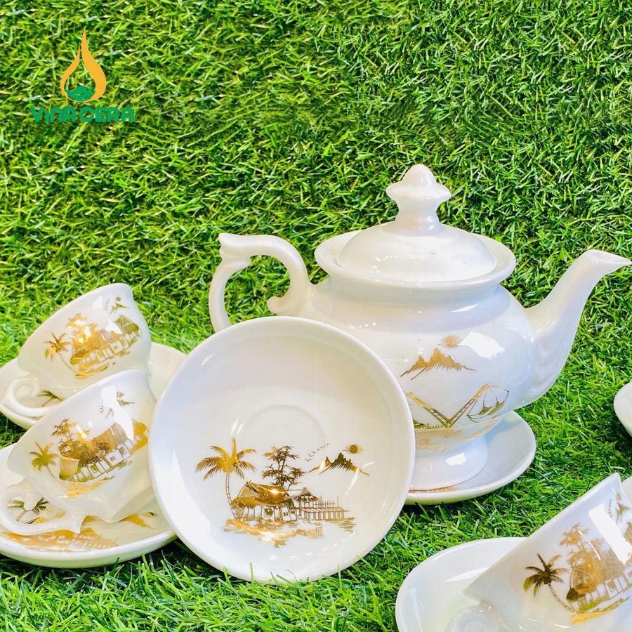 Bộ-Ấm-Chén-Đài-Các-Vẽ-Làng-Quê-Vàng-Kim-2 Bộ Ấm Chén Đài Các Vẽ Làng Quê Vàng Kim